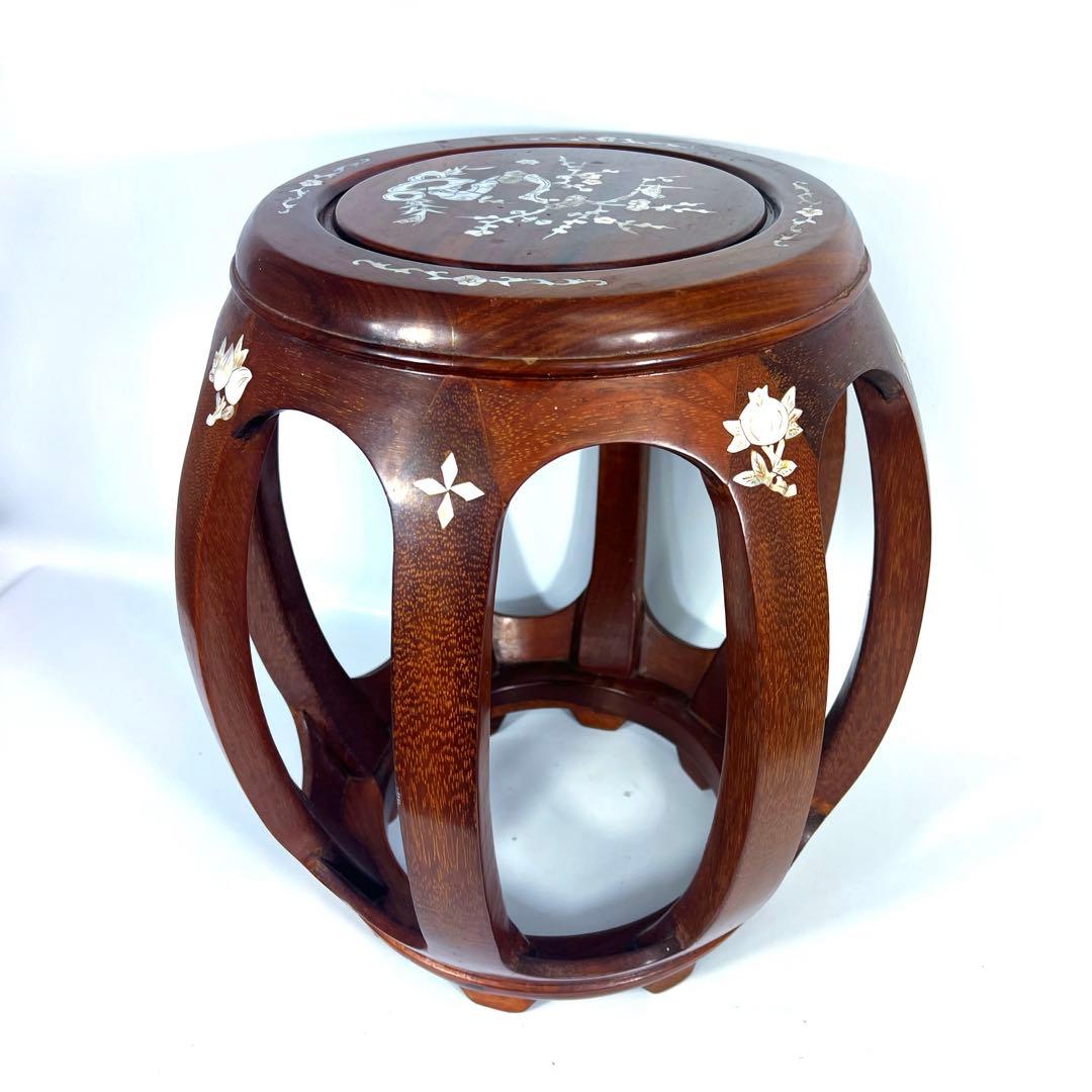 螺鈿細工 丸椅子 スツール 腰掛け 中国美術 花台 アンティーク 2個セット