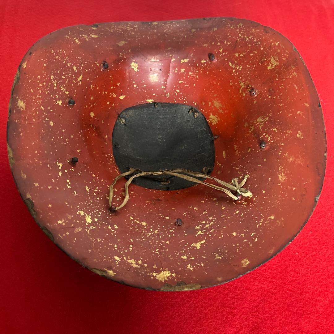 九曜紋　平陣笠 家紋入 黒漆塗 骨董 アンティーク/甲冑/鎧兜/足軽/武具