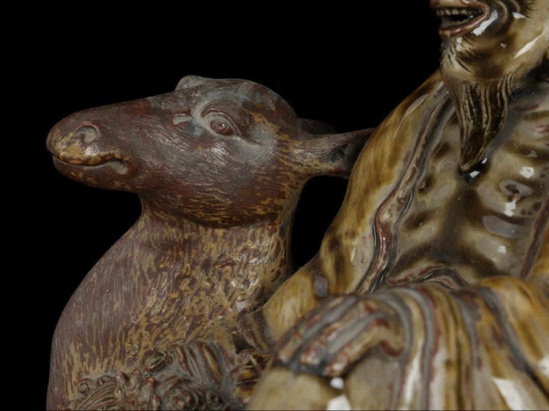 古高取焼】鹿寿老像 七福神 長寿神 福禄寿 縁起物 置物 陶磁器