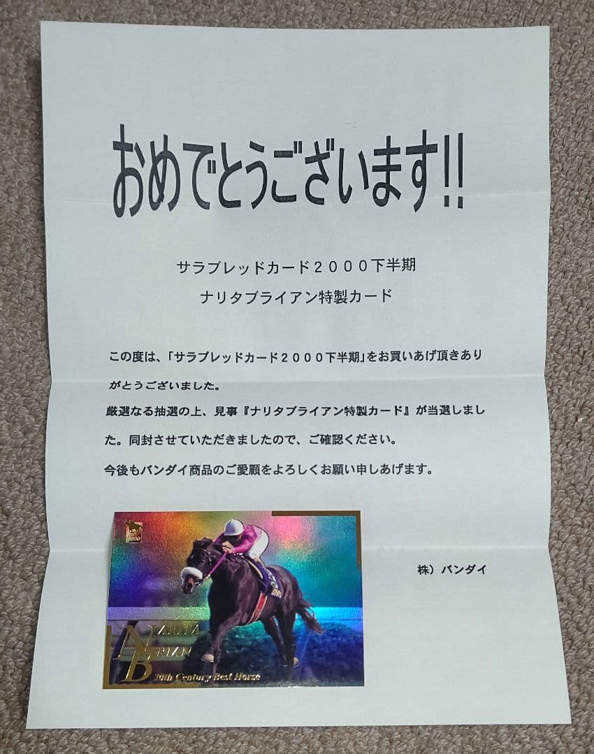 ナリタブライアン特製カード(キャンペーン当選品) ナリタブライアン特製カード(キャンペーン当選品)