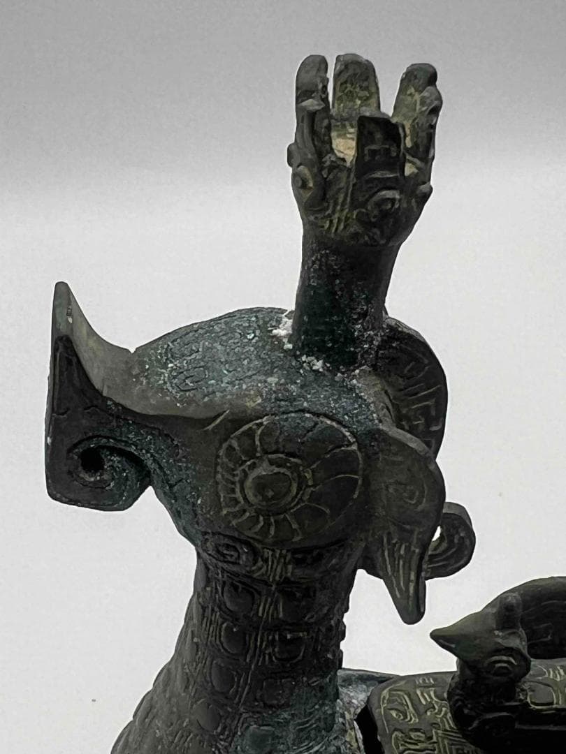 明時代 巴蜀青銅鳥型置物 鳥型蓋付き ブロンズ 極最工 古