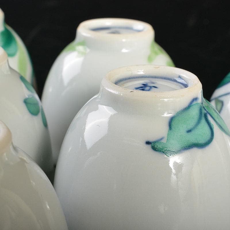 京焼平安七甫作色絵模様絵変わり花文玉露碗六客共箱MR6838