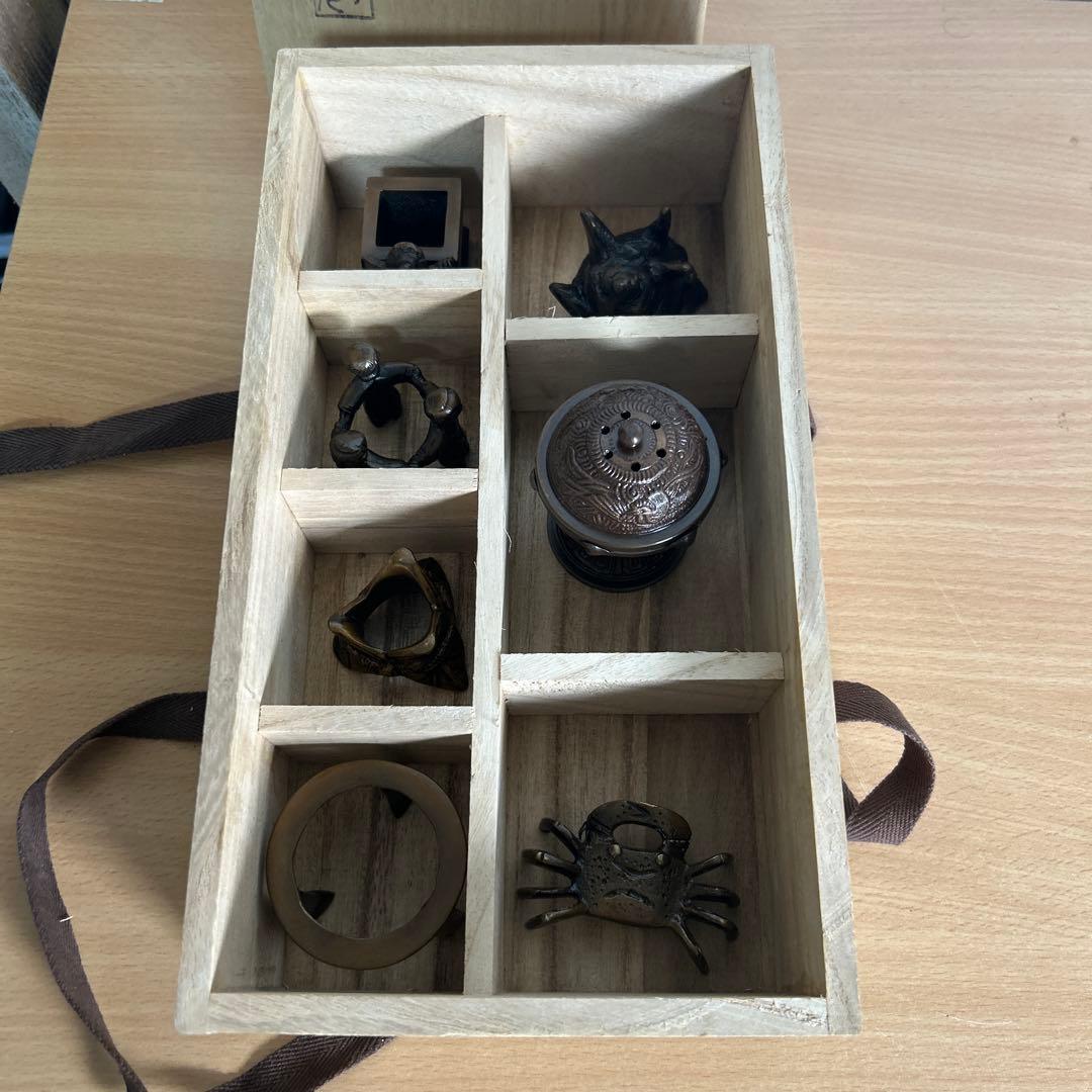 唐銅 七種蓋置 芳光造 茶道具 茶器 蓋置 共箱 共布 美