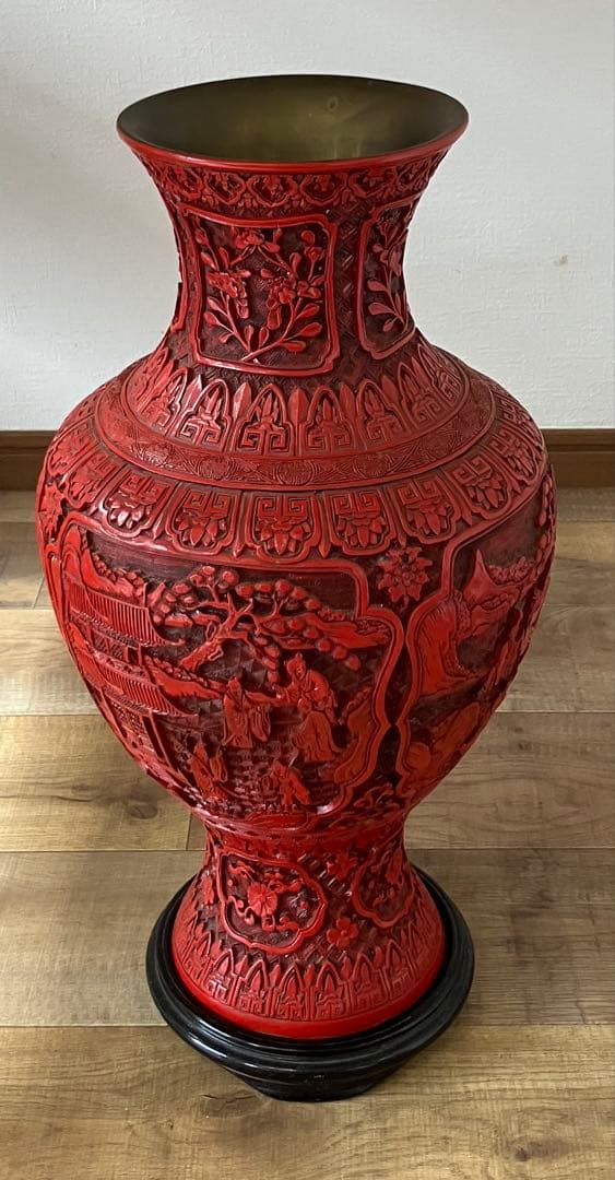 中国花瓶 中国堆朱 美術品 工芸品 置物 骨董品 古美術 古美術品 古道具