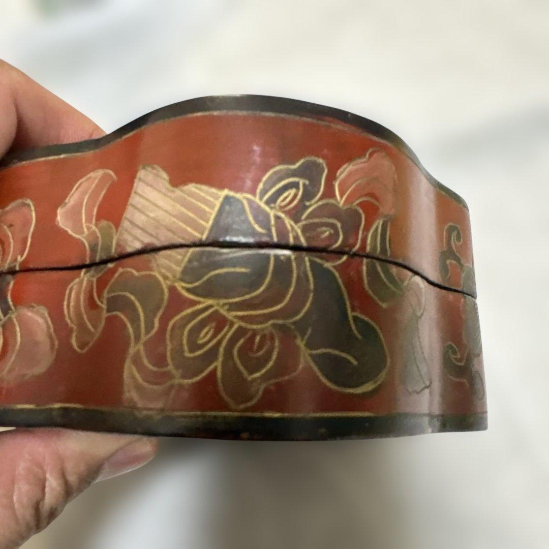 中国 清時代 インテリア　漆器 重箱 鹿と鳥のデザイン