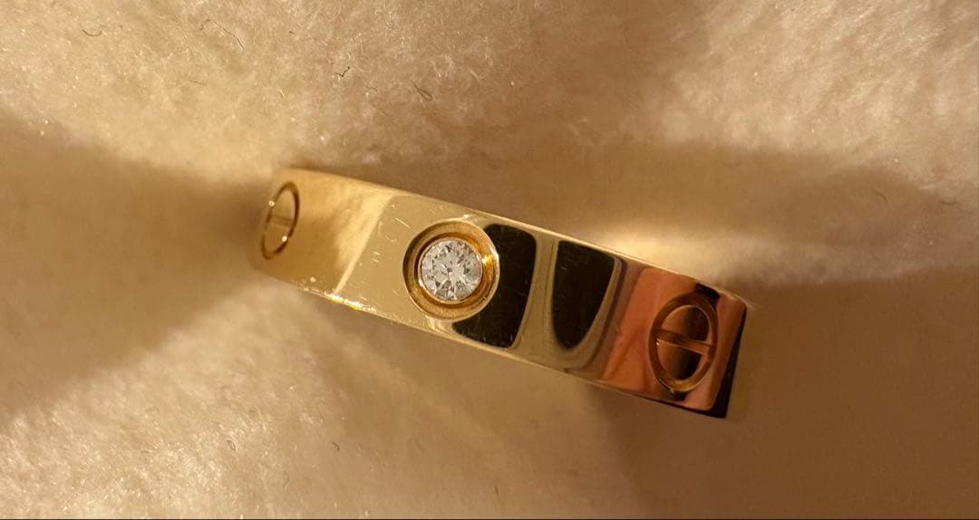 【美品・付属品あり】Cartier ラブリング K18YG ダイヤ1P 14号