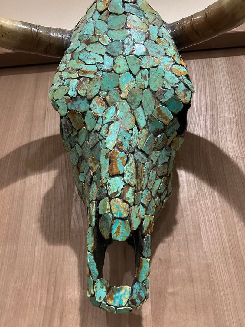 ネイティブアメリカターコイズ装飾牛の頭部オブジェ❣️ショートタイムセール