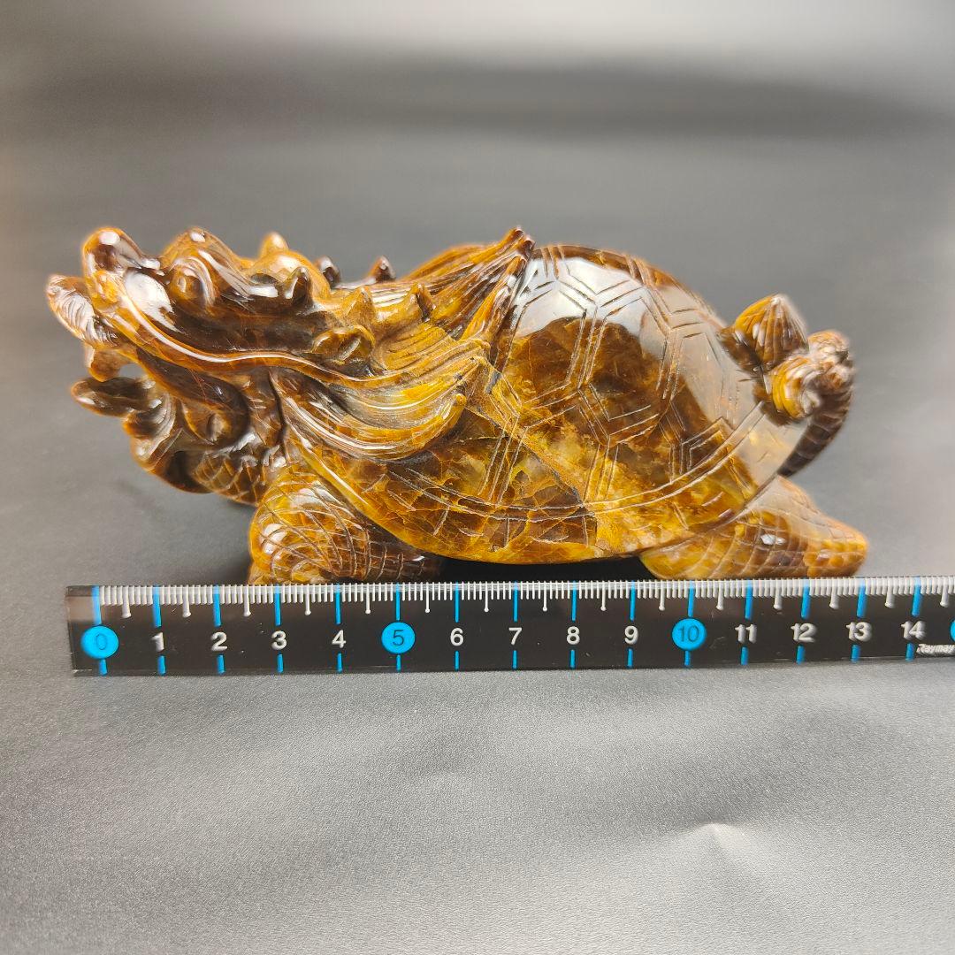 超美品 タイガーアイ 虎目石で作った龍亀(ロングイ) 天然石 風水