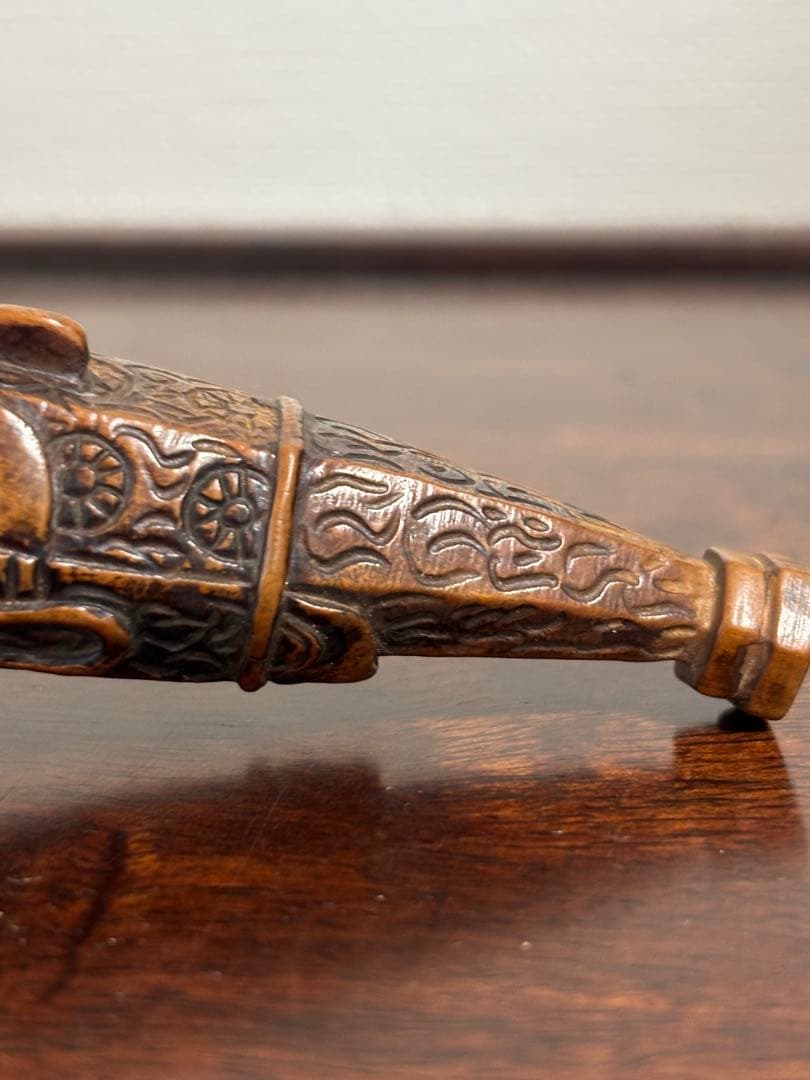 時代鉄砲根付 柘植製 黄楊木 在銘「日昇」 提物 根付 木箱