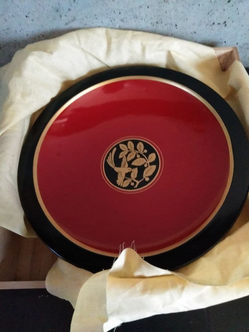 輪島塗 榎に百舌鳥 飾り皿 大皿 赤木 明登 盛皿 漆器 輪島塗 丸皿