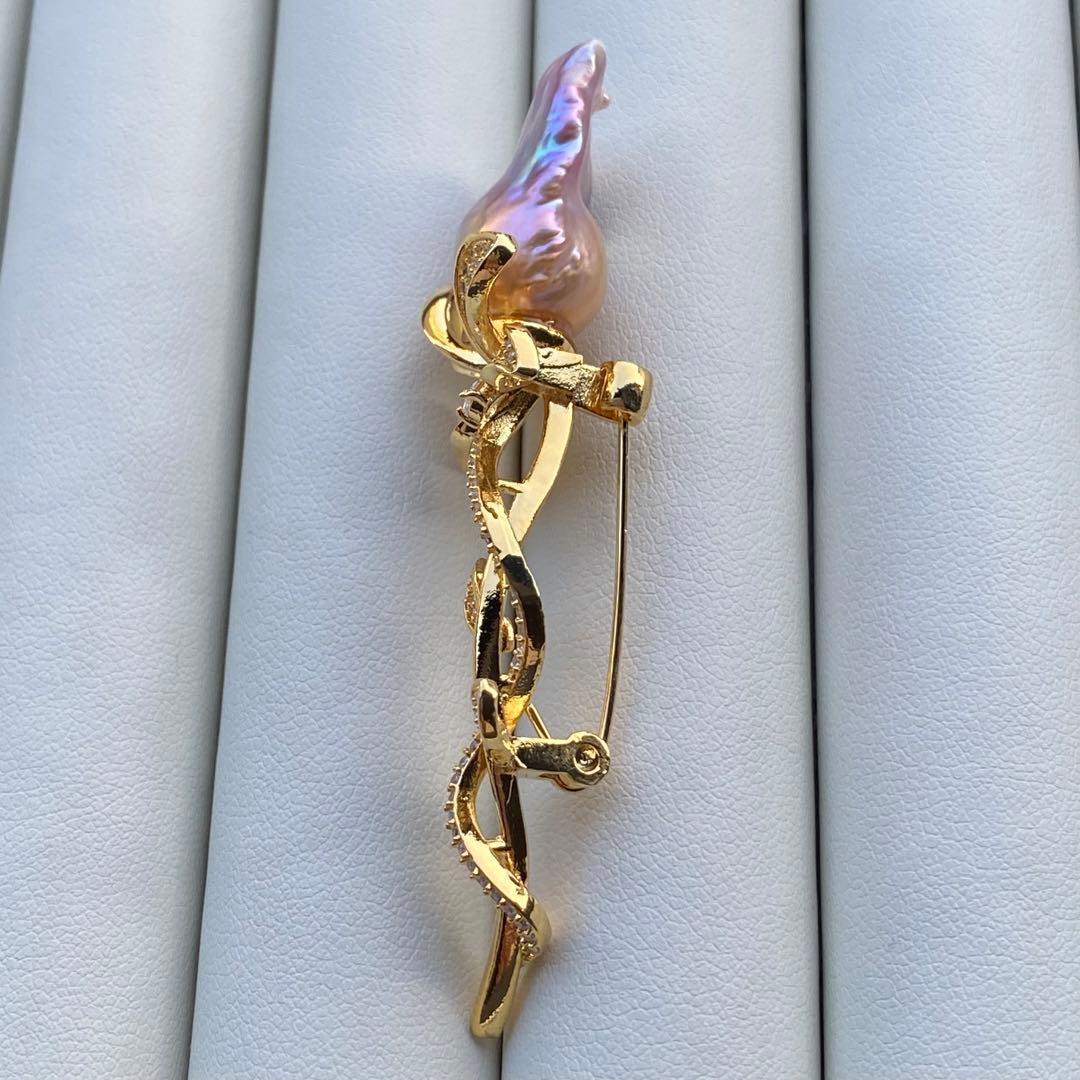 本真珠 淡水バロックパール両用ブローチ/ネックレストップ 紫ゴールドBL034