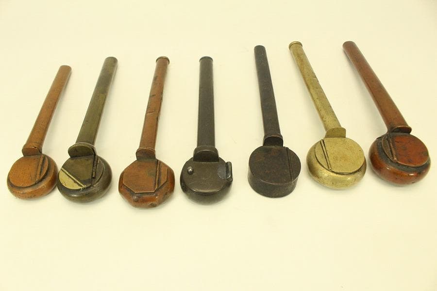 古銅 矢立 文房具 筆筒 十六個 まとめて(A564) 短筒根付 珍品 箱付き