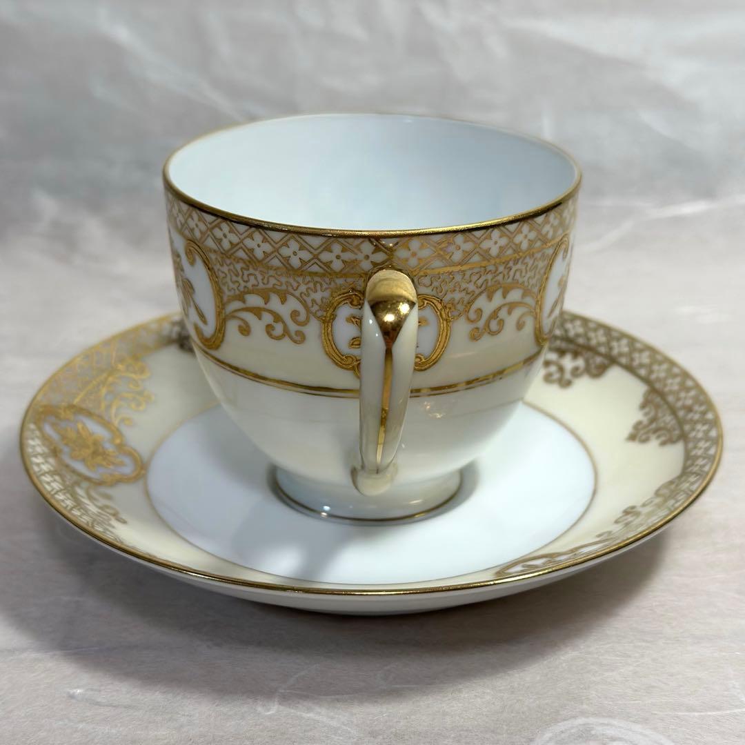 希少 オールドノリタケ 金盛り花籠文 トリオ 金彩 アンティーク カップ