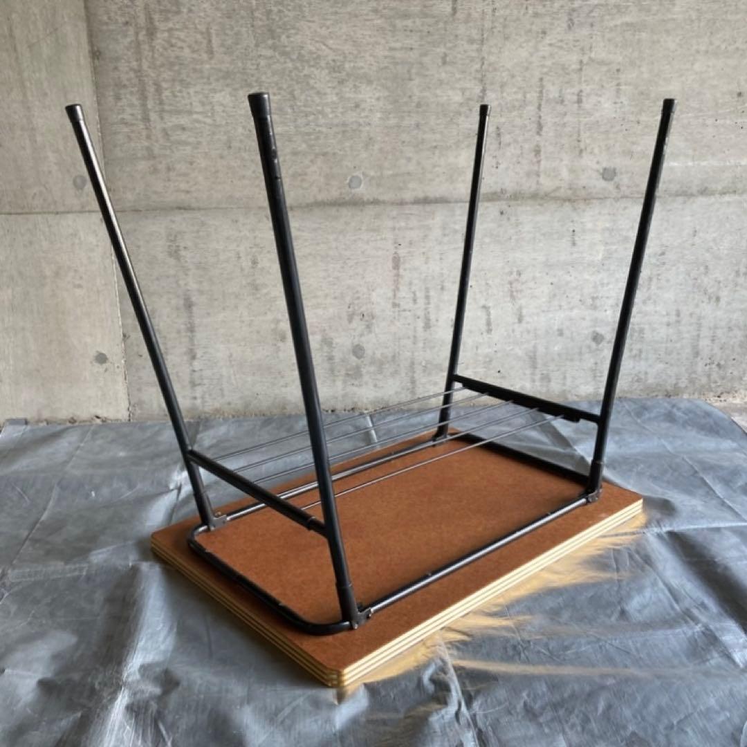 テーブル 机 折り畳み 鉄脚 作業机 食堂 木目調 棚付き 当時物 昭和