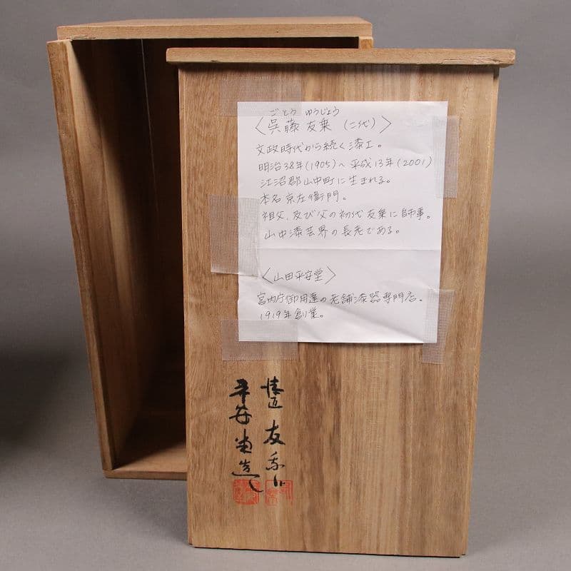 漆芸 山田平安堂 二代 呉藤友乗 花篭蒔絵 蓋物 五点 弁当箱 共箱 M837