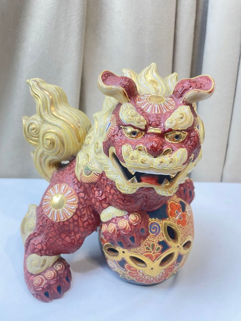 九谷焼 玉乗り獅子 縁起物 金彩 開運 久谷 九谷焼 縁起物 玉乗り獅子