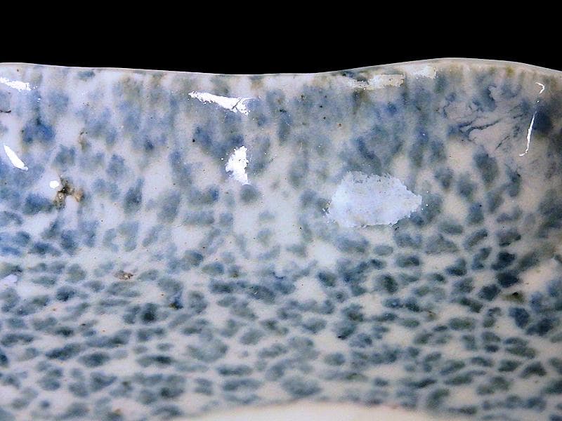 古伊万里　染付　型刷印判　氷裂紋の図　変形皿　江戸期　E655AS-fbsu