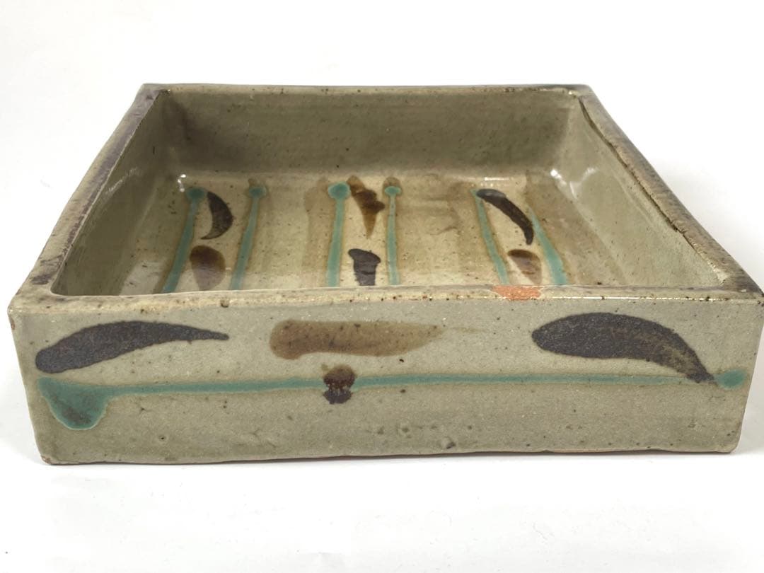 陶芸家　作者不明　濱田庄司　？　民芸　民藝　描文様　角皿　角鉢　四角　皿