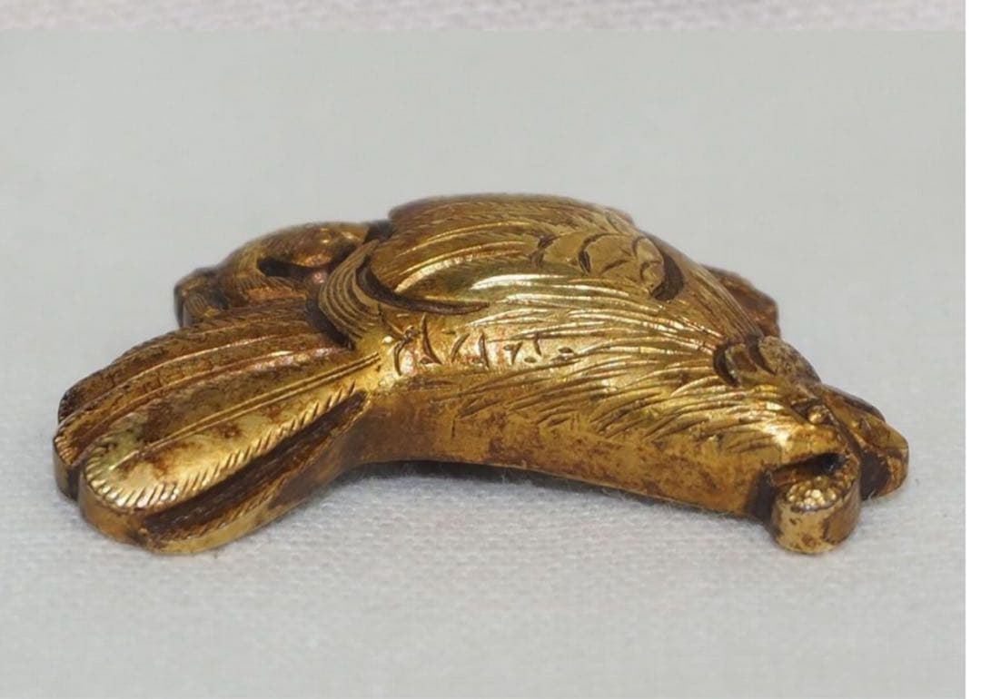 送料無料コレクター放出江戸時代『政義』作　金着せ鶏目貫2点刀装具木箱付大名道具