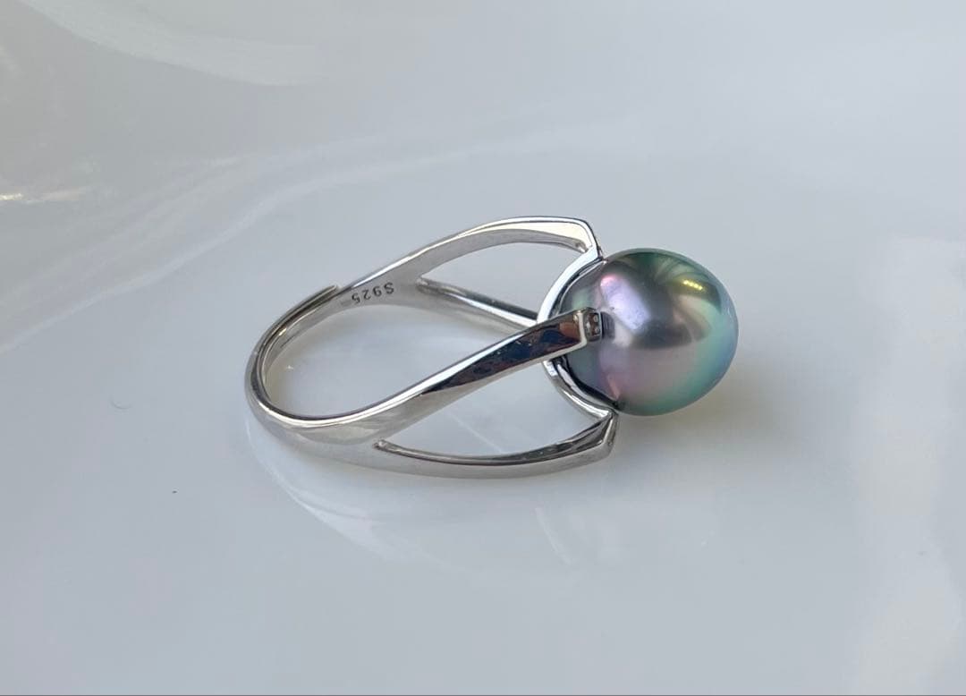 黒蝶真珠 タヒチ 南洋パール 高品質 絶品照り s925リング 指輪 ピーコック