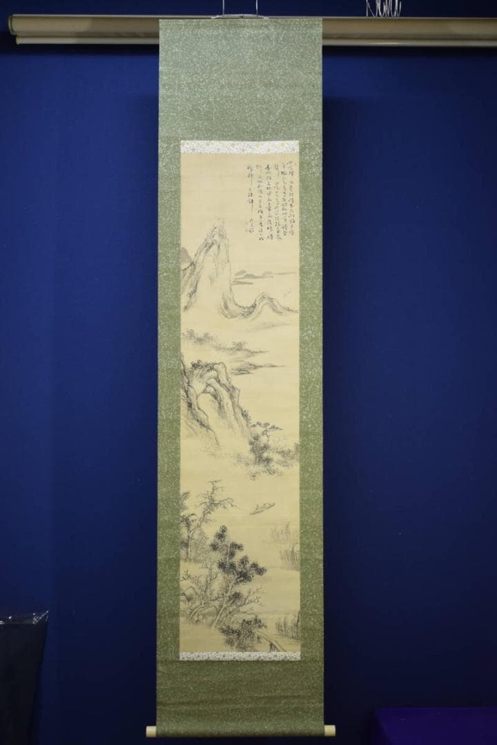 不詳/作者不詳/山水舟人物画賛/布袋屋掛軸HF-820