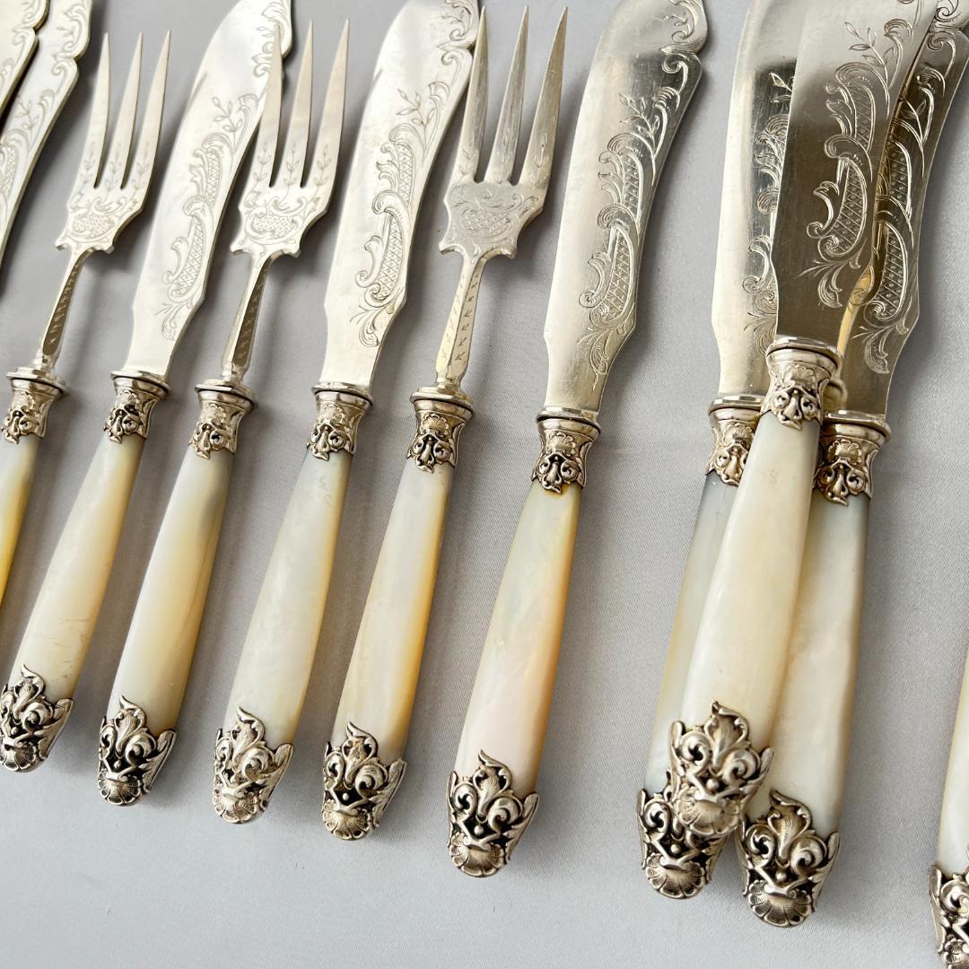 仏蘭西】【白蝶貝】Art Nouveau カトラリー 12名用 大型サーバー