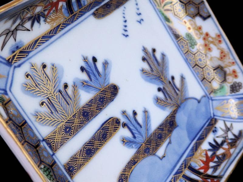 大聖寺伊万里 金襴手 亀甲紋に松竹梅 若松の図 長皿 E375AS-COw