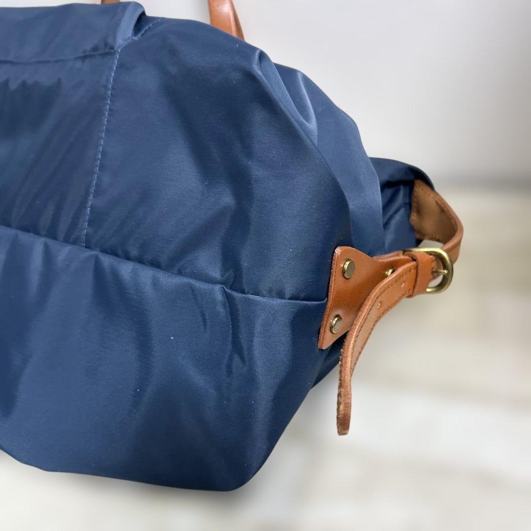 HALEINE アレンヌ ボストンバッグ ネイビー部分ヌメ革ユニセックス 美