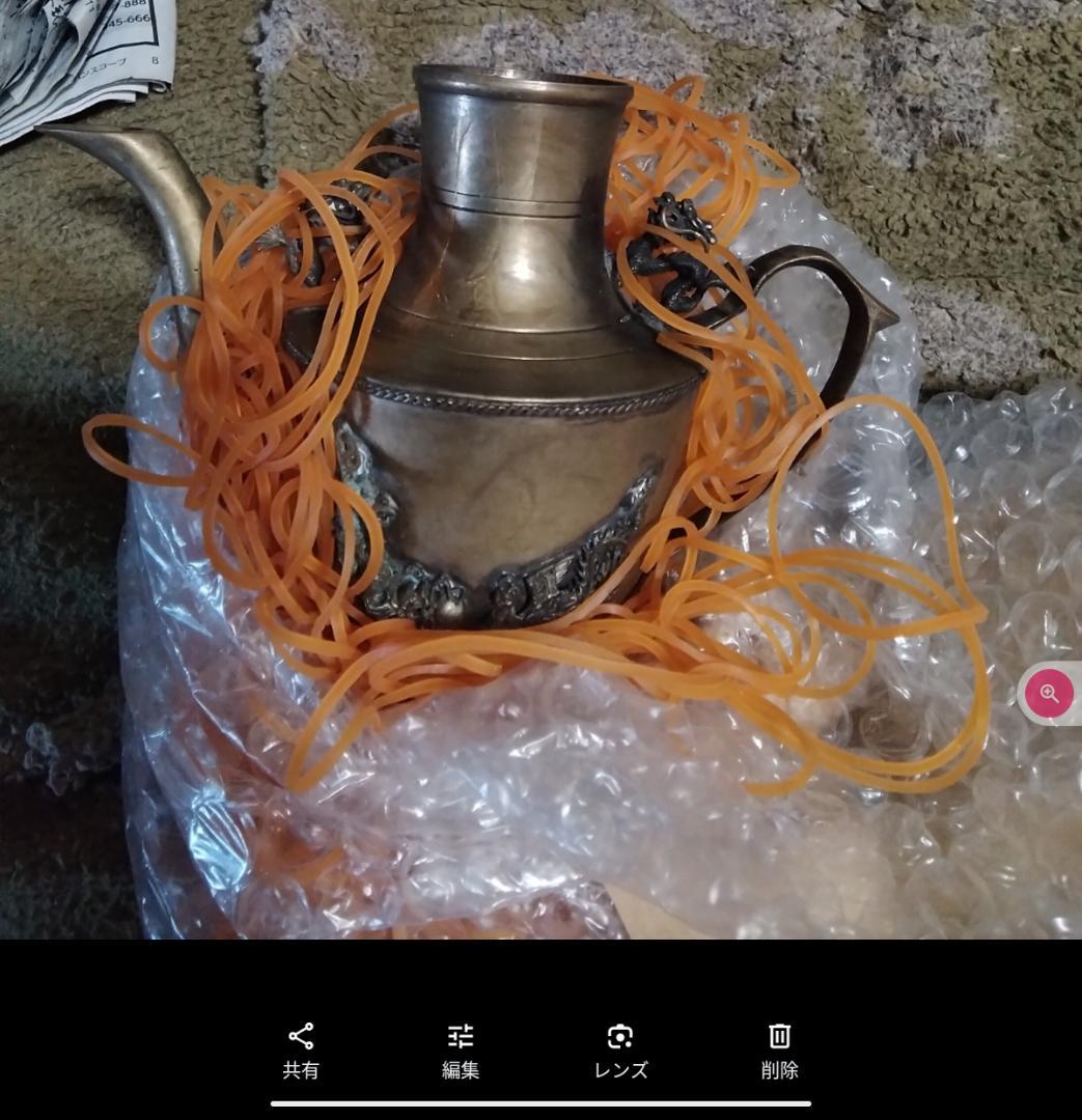 模作中国紋銀製ポット酒器紋銀刻印あり金物で打つときれいな音