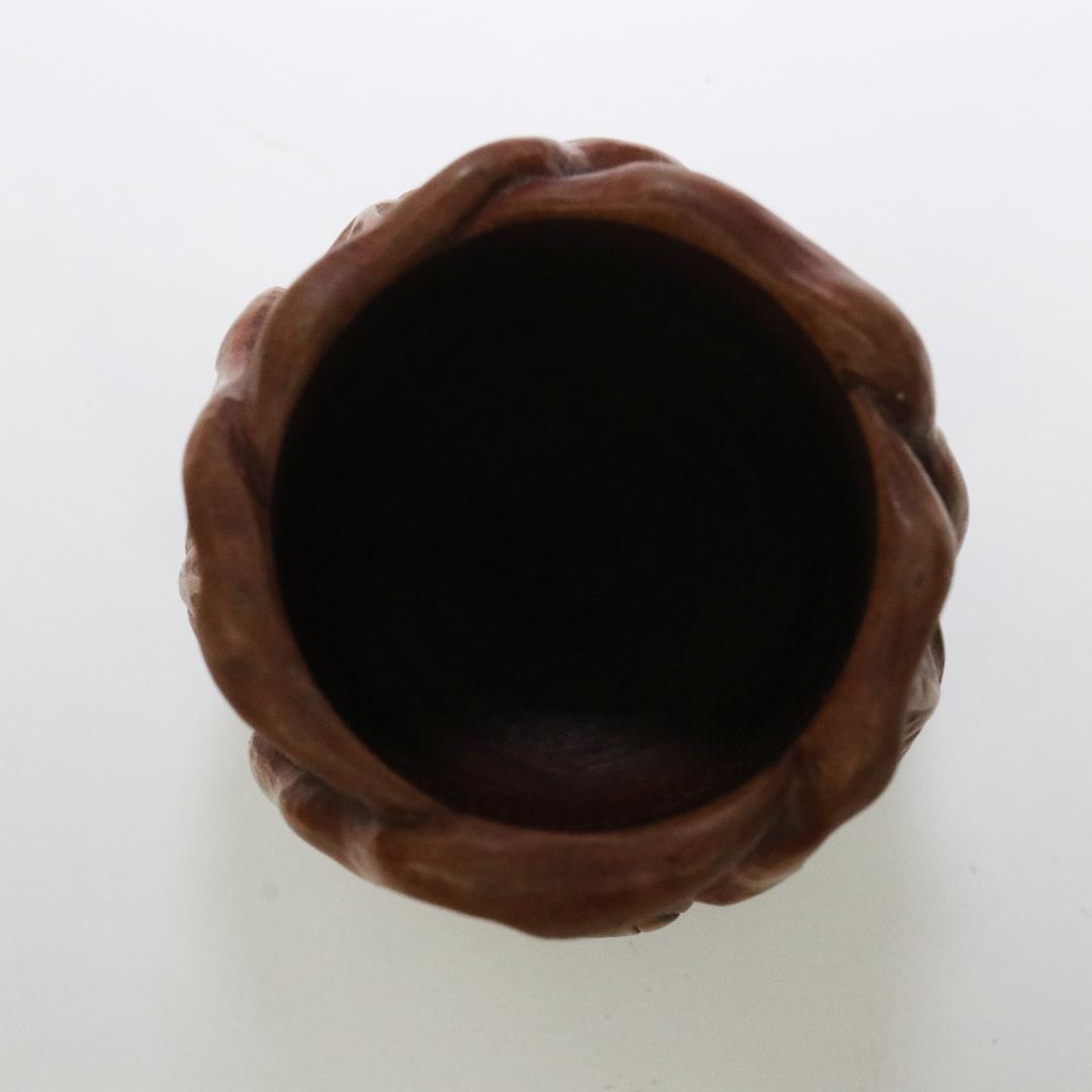 木彫 木前 造 黄楊木 茶巾筒 籠形 煎茶道具