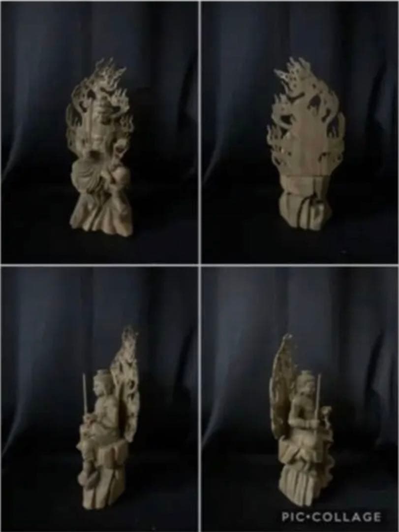 高32cm 仏教工芸品楠材製極上彫井波木彫仏像不動明王座像