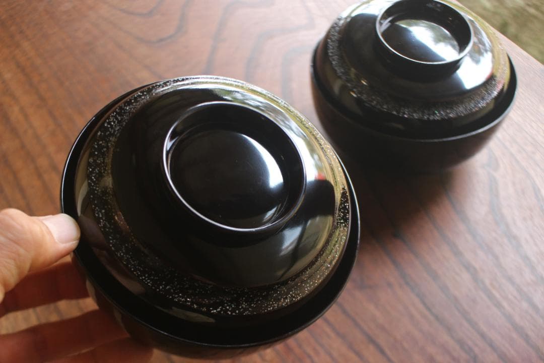 時代逸品！塗分け螺鈿黒漆に風情ある見返小槌蒔絵のお椀2点（検輪島塗蒔絵椀雑煮椀
