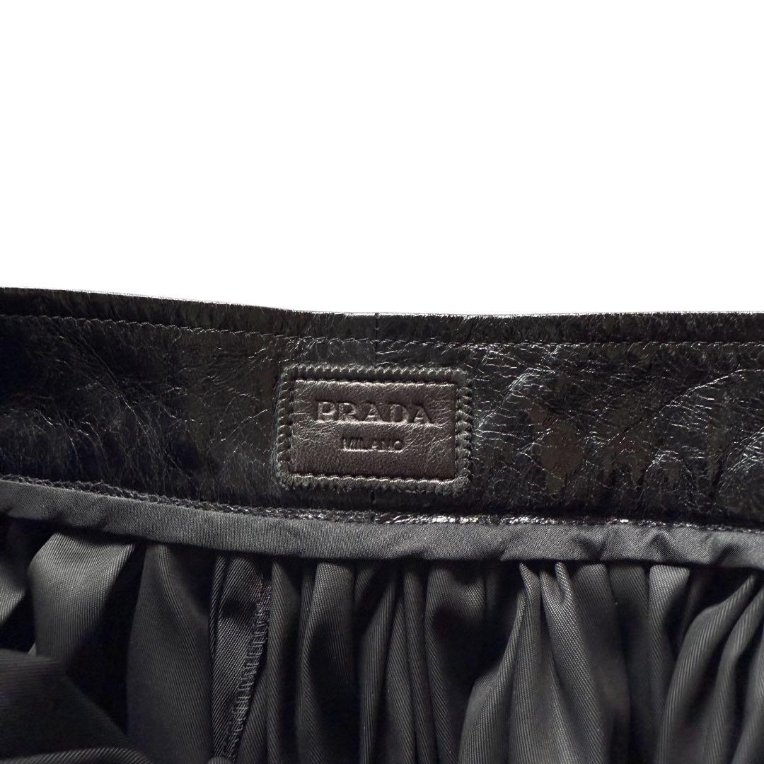 プラダ テスートナイロン ギャザー フレアスカート ひざ丈 ブラック Lサイズ