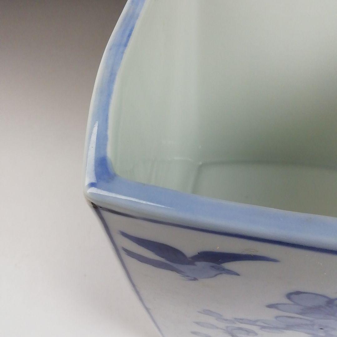 W120 水指 『染付 四君子文 四方』『平安 祥堂 造』 共箱 茶道具