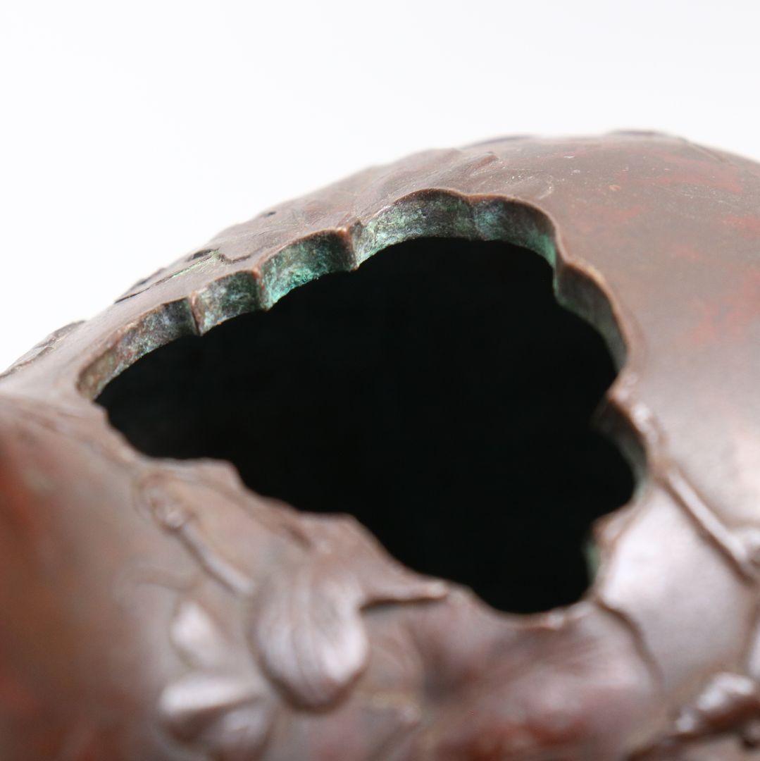 鋳師 金森浄栄作 鋳銅 瓢花入 高岡銅器 共箱　AW827