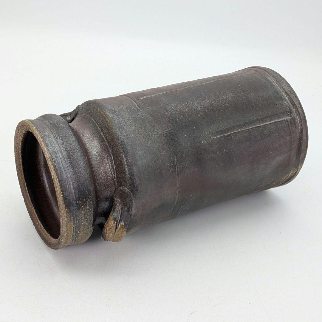 石田安弘 備前焼 耳付花入 共箱共布栞 花器 フラワーベース 花瓶 華道具 花生