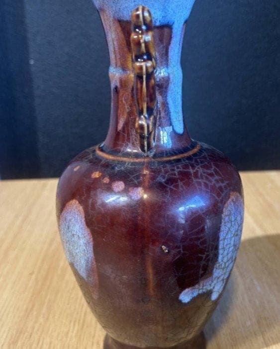 S8010　古美術　中国　金窯　紅袖　双目花瓶　飾壺　花瓶　花器