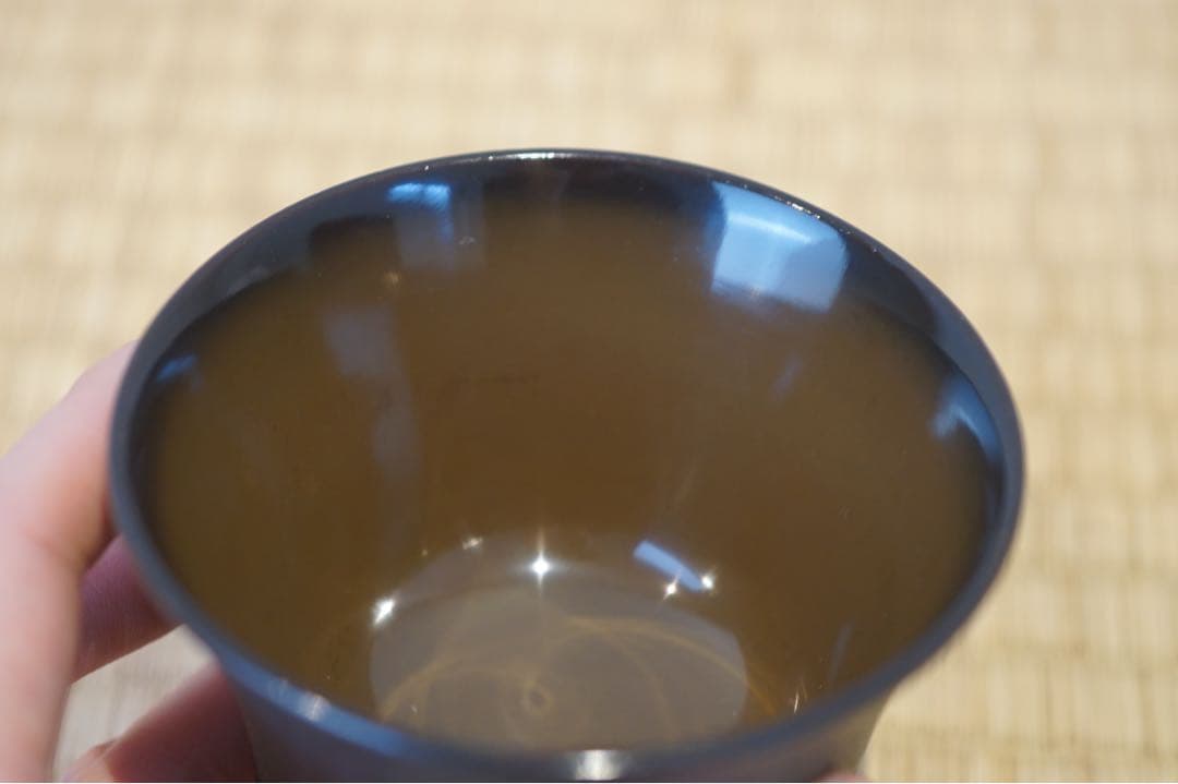 茄子高蒔絵・富士山蒔絵・朱印入り 黒乾漆粉塗 小吸物椀 2客/ 木製漆器 茶懐石