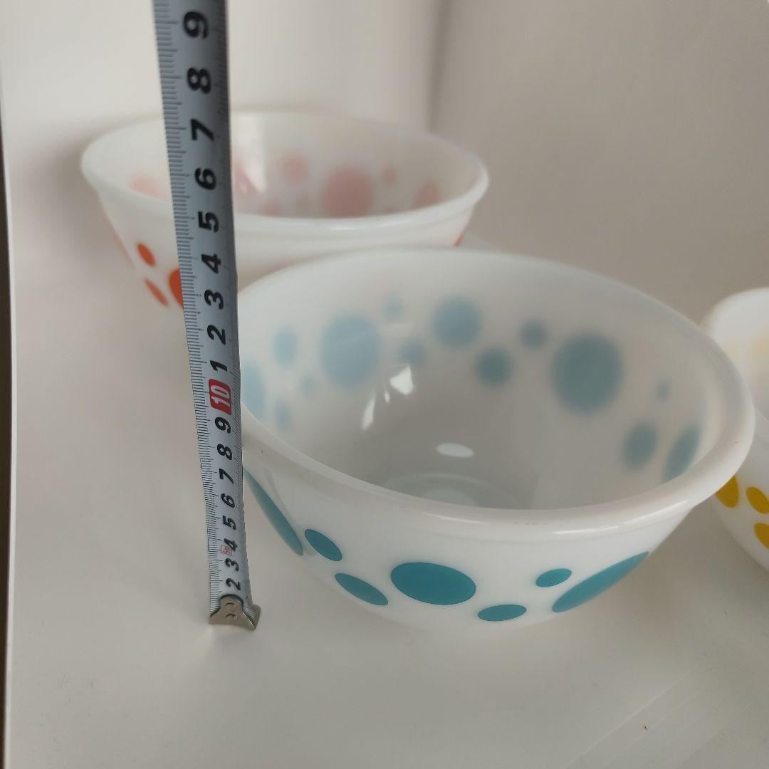 美品 Hazel Atlas ヘーゼルアトラス ポルカドット 水玉 ボウル 4個