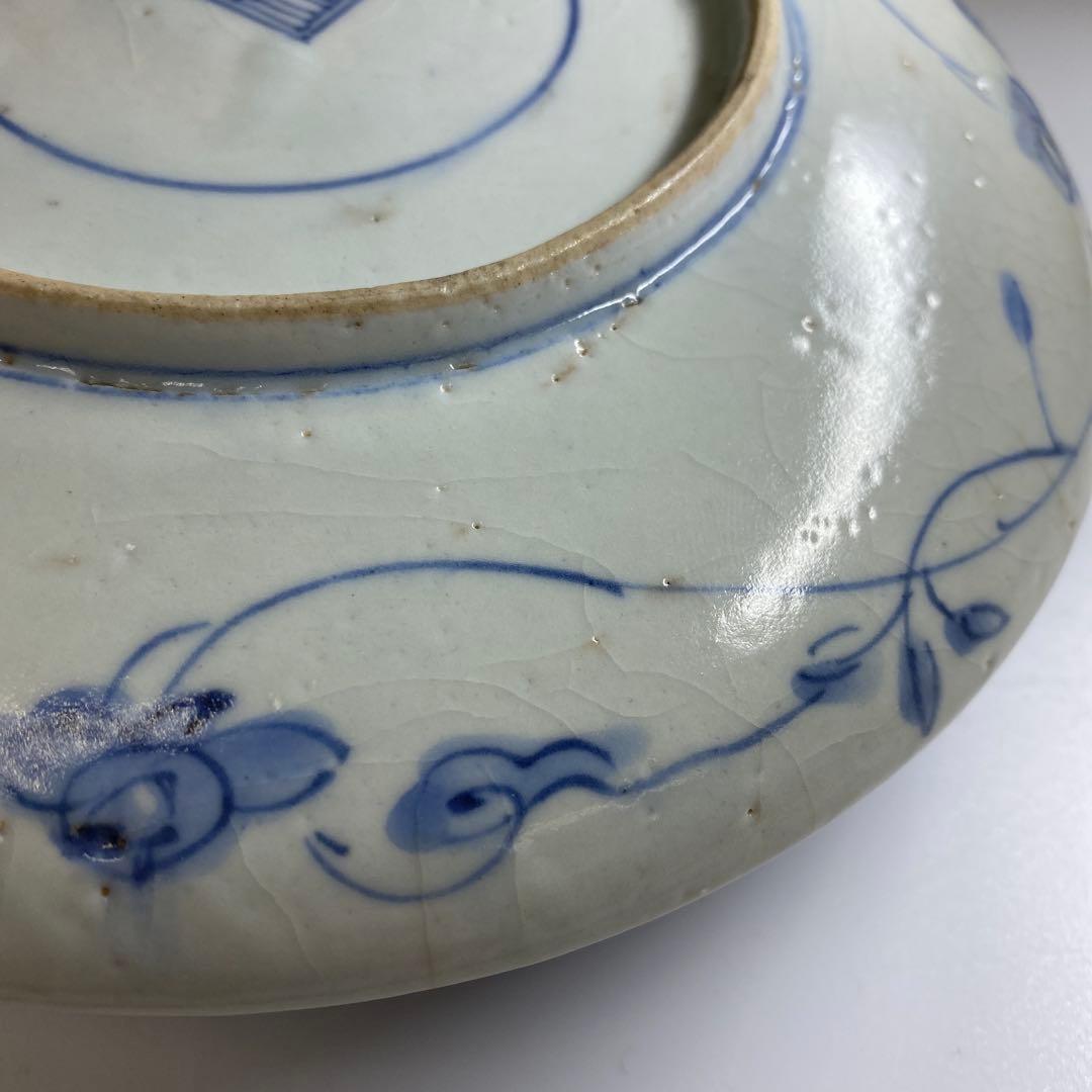 江戸初期 上手初期伊万里 染付中皿 合箱 約20㎝ 東Y7-0331☆2Fトトヒ