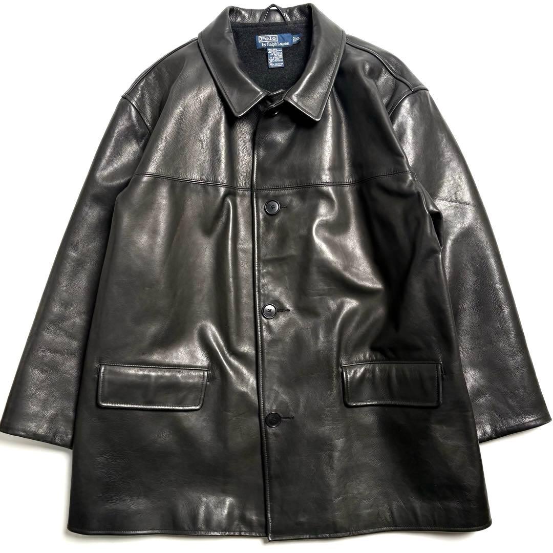 本革】ポロ ラルフローレン レザージャケット 黒 XL カーコート - メルカリ