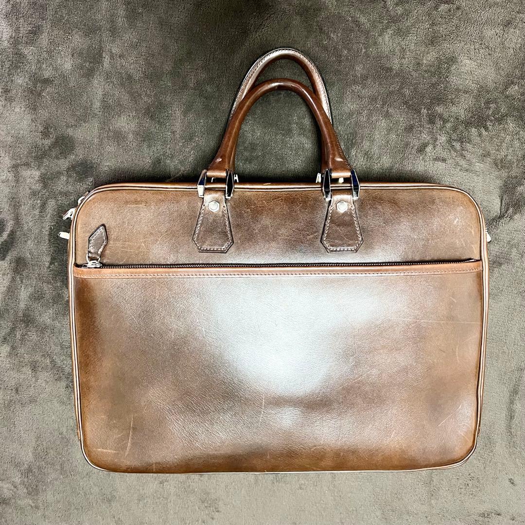 万双　双鞣和地　ダブルブリーフケース　ダークブラウン