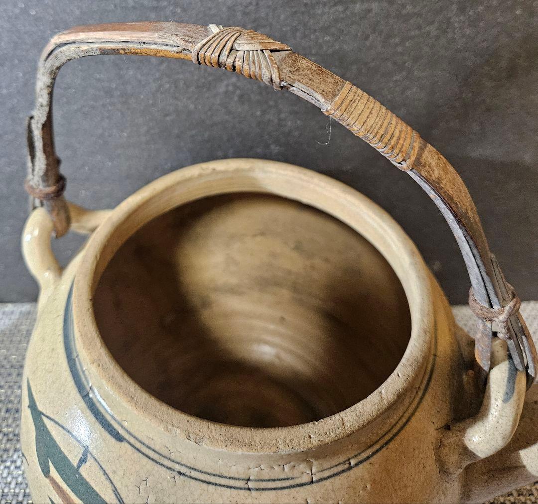 時代古作品❗】益子焼 皆川マス 絵付け 色絵 山水図 土瓶 急須 益子