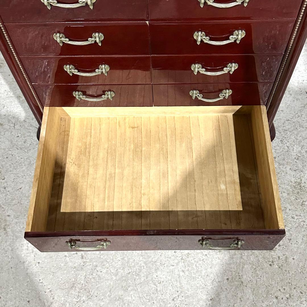 輸入家具꧂アンティーク調 7段チェスト ワインレッド 猫脚 クラシック収納