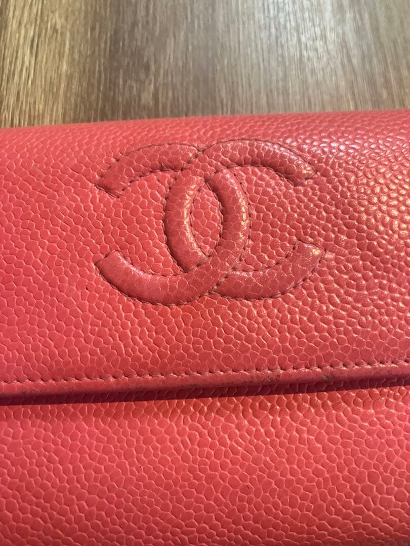 CHANEL 長財布 二つ折り ピンク キャビアスキン ココマーク