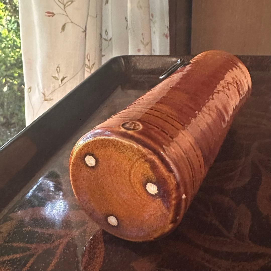 2155様感謝‼️KUTANI飴色人間国宝十代長左衛門未使用飴釉筒形掛花入桐箱