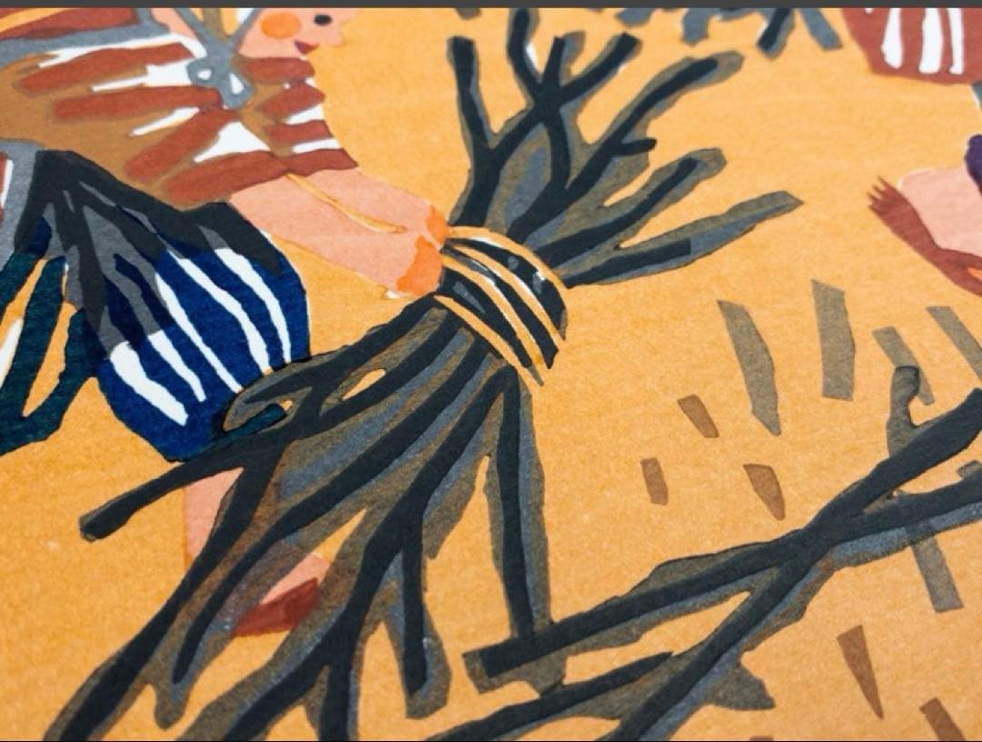 h*n様 斎藤清 真作木版画【会津の子ども（薪拾い）】シート本人直筆サイン、落款