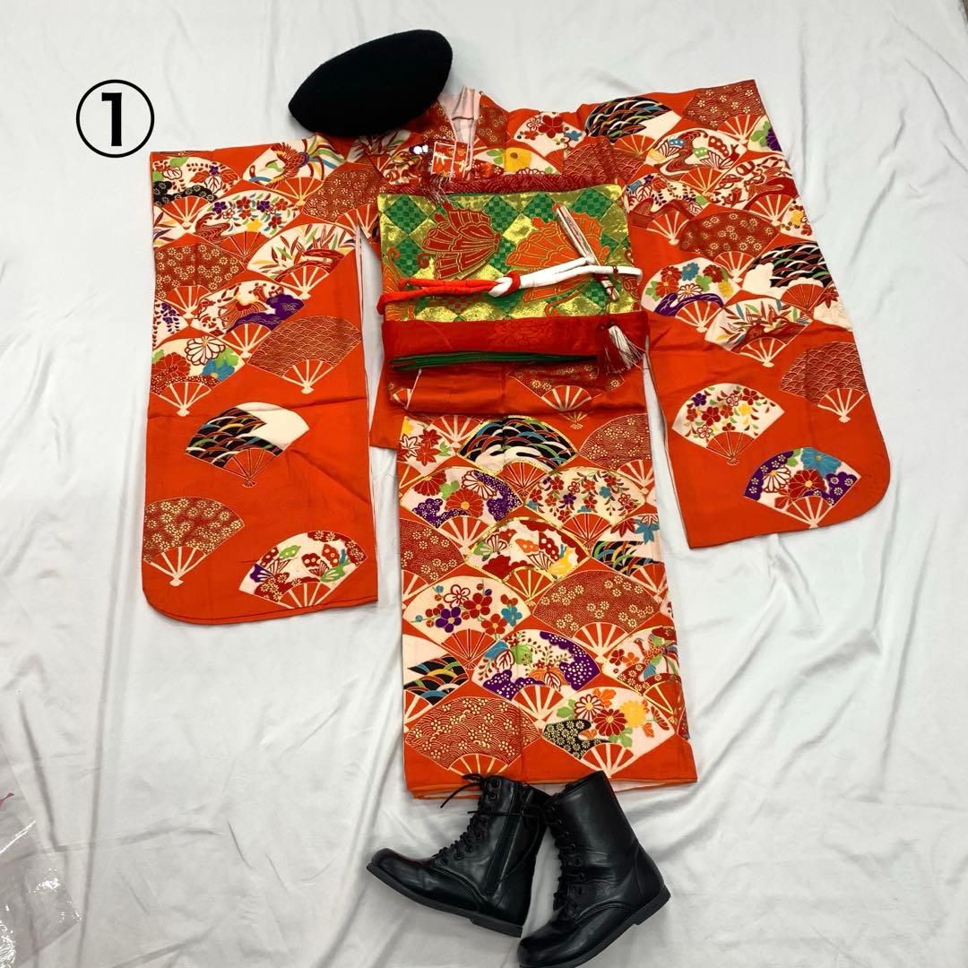 502ag32■七五三 節句 七歳 女児 着物&被布&長襦袢 扇■状態良好