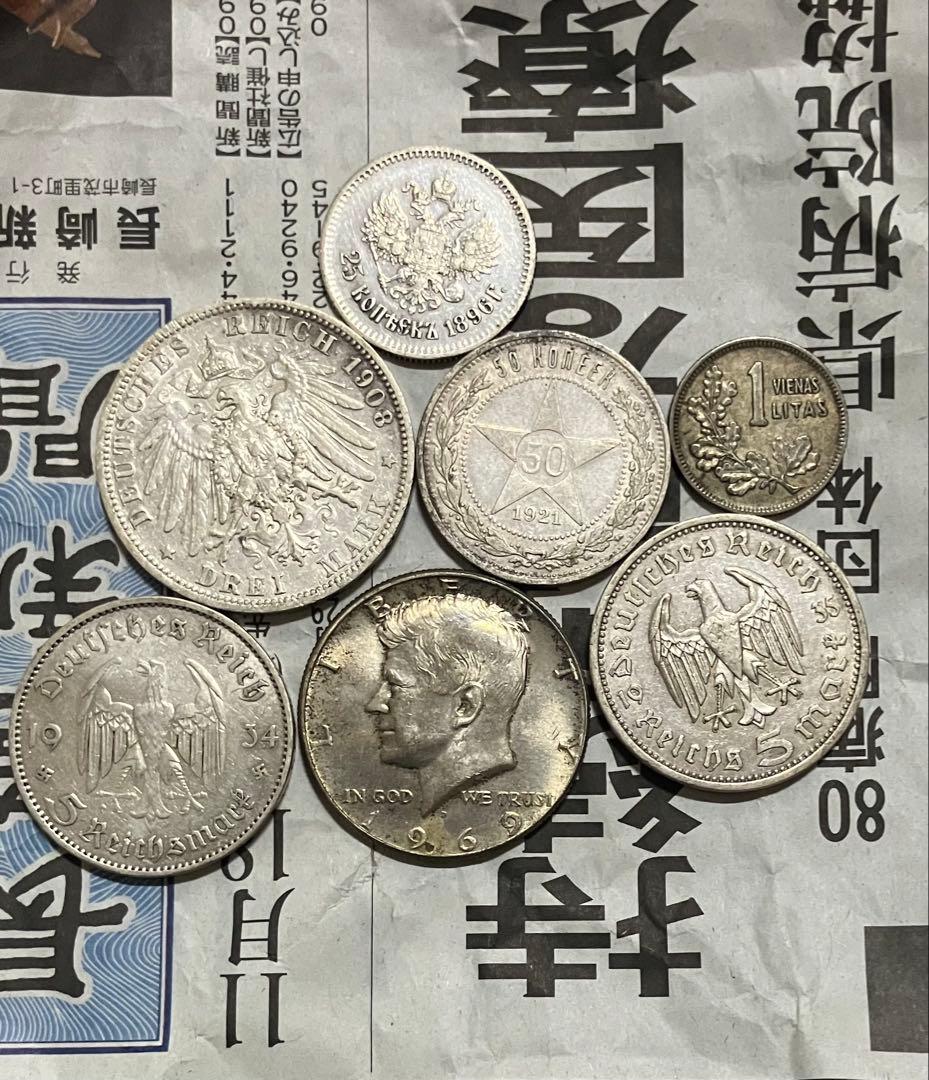 外国の銀貨　リトアニア　アメリカ　ドイツ　ソ連　銀貨　古銭　計70g 世界古銭 アメリカ の米国大型銀貨 1881年銘 銀餅 貨幣 直径38mm 重