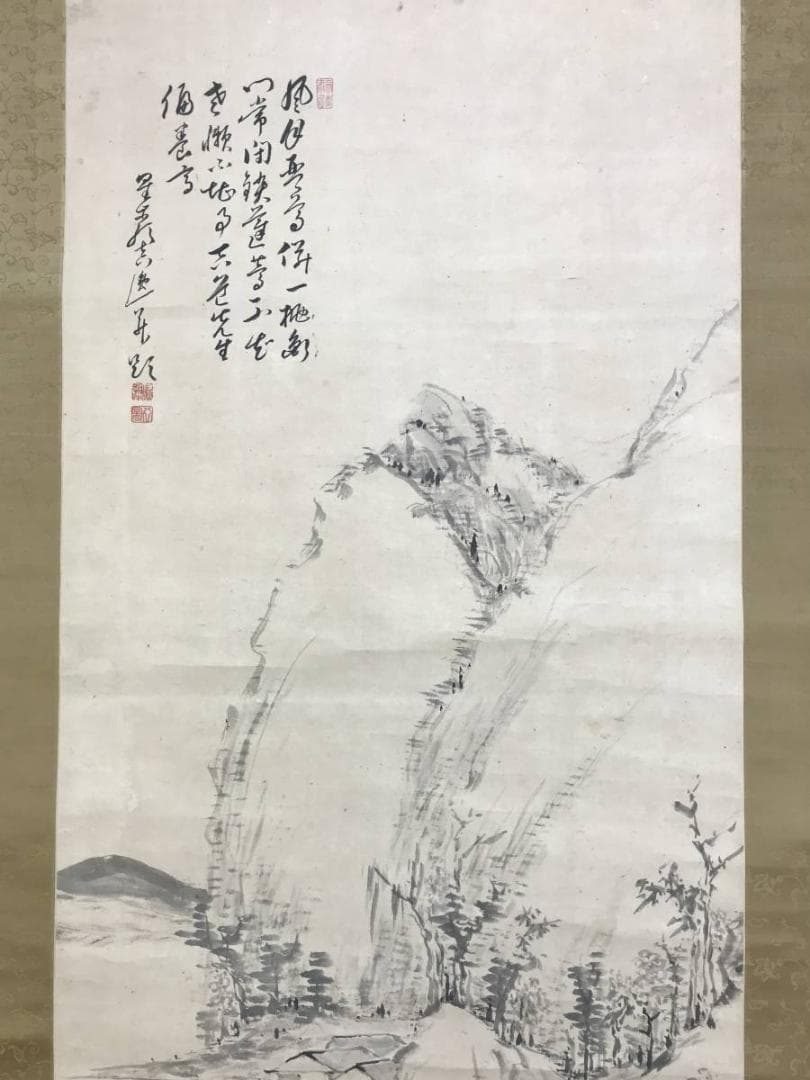 真作/梁川星巌/山水画賛/山水図/掛軸☆宝船☆AE-273